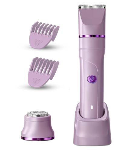 Image of 2 in 1 Electric Shaver for Women, Dry /Wet Use for Bikini, Armpit, Face & 12 Precision Areas, Rechargeable Purple Shaver with Detachable Head, Golden Purple