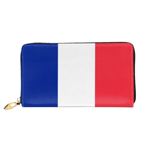 Leather Women Wallets, Long Credit Card Holder, French flag Print Billfold Clutch & Travel Purse Large Capacity