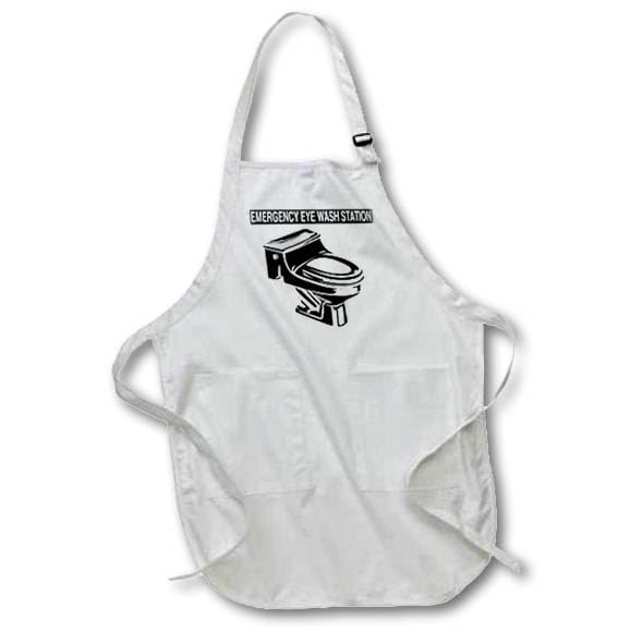 3dRose Medium Length Apron with Pouch Pockets 22w x 24l - Emergency Eyewash Station Graphics Funny