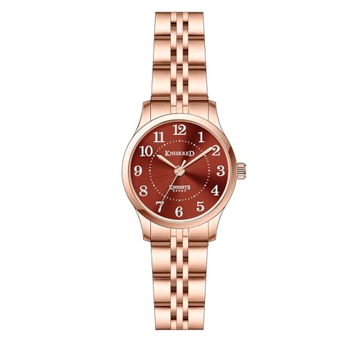 KNISKRED Montre Facile à Lire pour Femmes avec Bande en Acier Inoxydable Solide Montre à Robe pour Dames Resistante à l'eau (Rosé Or Brun)