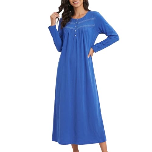 Image of IZZY + TOBY Nightgowns for Women Long Sleeve Soft Cotton Long Warm Nightdress Kintted Night Gown