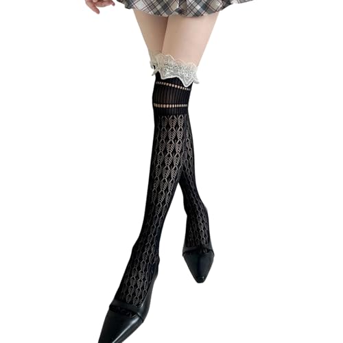 Bas de cuisse en résille multicolore nylon dentelle ajourée pour femme