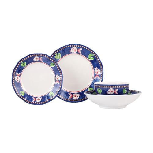Vietri Melamine Campagna Pesce 4-Pc Dinnerware Set w/Cereal/Pasta Bowls, Salad/Dinner Plates