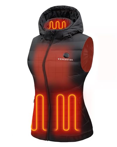 Venustas Women's Heated Vest with 90% Down and Removeable Hood, Lightweight Electric Down Vest with 7.4V Battery Pack
