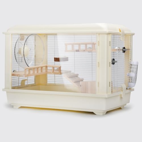 HJJ ハリネズミケージ 小動物ハムスターケージ 飼育ボ ックス パノラマアクリル製 ポータブル 組み立て式 お手入れ簡単 ハリネズミ、シマリス、フクロモモンガ、デグー、モルモット、ウサギに最適 (ホワイト,マッチするプラットフォームボウルとポット)