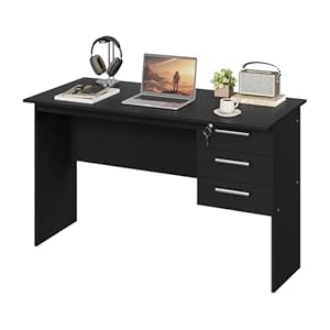 WOLTU Schreibtisch mit 3 Schubladen, Computertisch Schwarz, 120x60cm Bürotisch PC Tisch, Kinder Arbeitstisch, für Arbeitszimmer Schlafzimmer Wohnzimmer