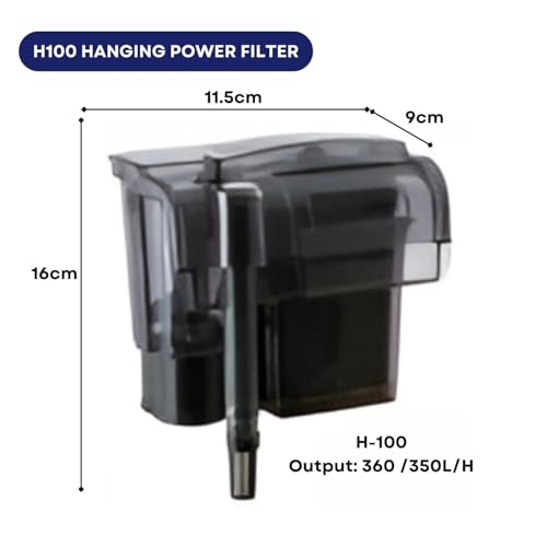 Image of TUNAI Dophin H100 Hanging Power Filter for Aquarium Fish Tank | Mechanical and Biological Filtration in One System | Output: 350 /350L /H | Suitable for Tank Size 50 L | (Original from Store)