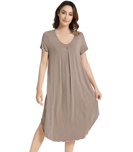 Image of NACHILA Women's Nightgowns-Viscose Made from Bamboo,Soft Nightshirt Short Sleeve Sleepwear Cooling Sleepshirts