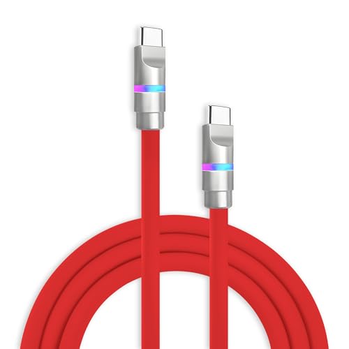 Image of chubbycable Neon Chubby - Fast Charge Cable with Smart Light RGB Color Gradual Light Up LED USB Charging Cable, Red, Type-C to Type-C, 19.6 FT