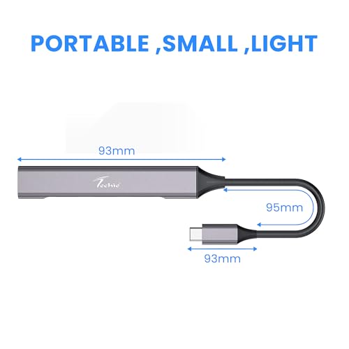 Image of Techie Type-C 4-Port Hub with 1x USB 3.0 5Gbps and 3x USB 2.0 Ports Aluminum Alloy for Laptops, Desktops, MacBook, iPad Pro, Windows and Tablets (Silver)