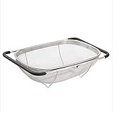 Cesta coladora de acero inoxidable, para fregadero de cocina, con agarre de goma, acero inoxidable de malla fina, colador de metal grande, expandible para pasta, frutas, verduras