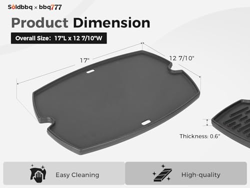 Image of Cast Iron Grill Griddle for Weber Q1000 Q1200 Q1400 Q100 Q120 Q140 Grills, Grill Griddle Plate Parts for Weber Baby Q Accessories 7582 65810 7644 50060001 50060301 386001 386002, 1PC