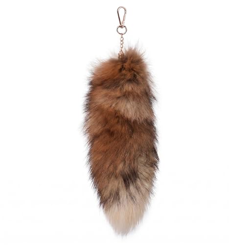 QBTZJ Fox Tail Keychain 15 Inch Fluffy Faux Fur Bag Charm Grey-White Cosplay Accessory with Lobster Clasp for Backpack Purse Keyring Gift