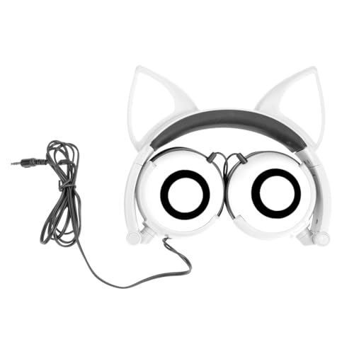 Alipis Katzenohr On Ear Kopfhörer Weiß LED Leuchtend Faltbar Leicht Mädchen Headset mit Weichen Ohrpolstern für Reisen Schule und Alltag