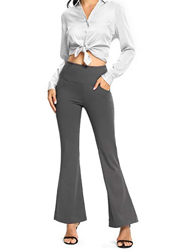 Hiverlay Bootcut Flare Pants Work Pants for Women High Waist with Pockets Tummy Control Yoga Dark Gray-xs