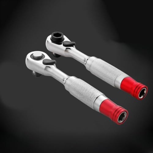 RichVibe Clé à cliquet 6,35 mm avec mécanisme de libération rapide, douille en acier chromé pour espaces restreints, poignée moletée double couleur, argent
