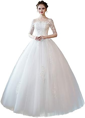 Amazon 上海物語 Shanghai Story 海外花嫁風 女性用 ウェディングドレス レース 七分袖 オフショルダー 結婚式ドレス 花嫁 ドレス 披露宴 オーダーメイド専門 ホワイト イブニングドレス 通販
