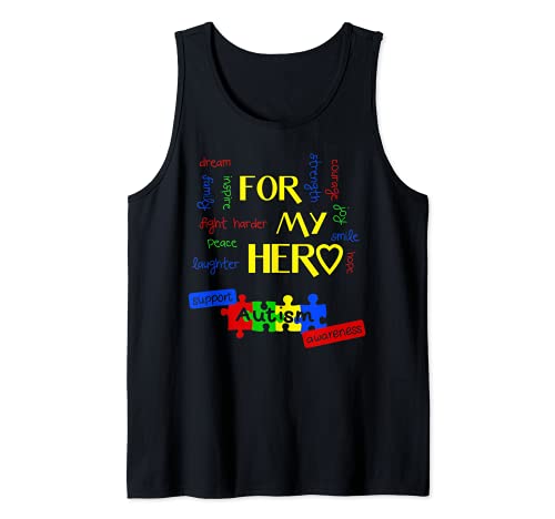 Support Autism Awareness For My Hero - Autism Design Tank Top, Black