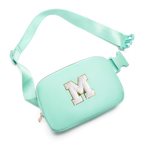 Gitus Birthday Gifts for 8 9 10 11 12 13 Year Old Girls Personalized Fanny Pack Crossbody Bags with Initial Letter Patch Belt Bag for Teen Girls Cute Trendy Stuff Travel Essentials (Mint Green-M)
