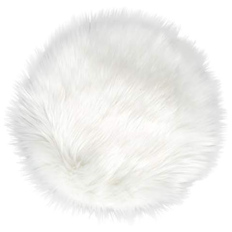 IVON 15.5 inches White Round Faux Fur Rug, Fluffy Soft Rug Cushion for Chair, Background for Nail Desk Photos Cover