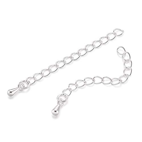 Craftdady 20Pcs Silver Twist Extender Chains Necklace Bracelet Chain Extension Tails With Drop Charms 1.96-2.28 Inch For Anklet Jewelry Making #TOP14