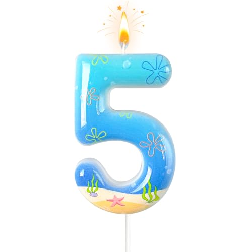 NHJINX Number 5 Birthday Candle, 5th Birthday Cake Decoration, Lively Colorful Patterns, Suitable for Ocean Cartoon Themed Party Supplies and Celebration Decorations
