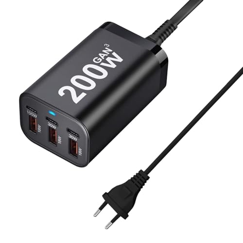Image of USB C Charger Block 200W Multi Port USB Fast Charging Station Hub GaN PPS PD 100W Type C Wall Charger Power Adapter for Multiple Devices Laptop 1Pad 1Phone 17 Mac /Book Galaxy S26 Android Pi /xel DE /LL