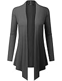 BILY Women's Asymmetrical Front Long Sleeve Front Pockets Light Sweater Cardigan Charcoal XXX-Large