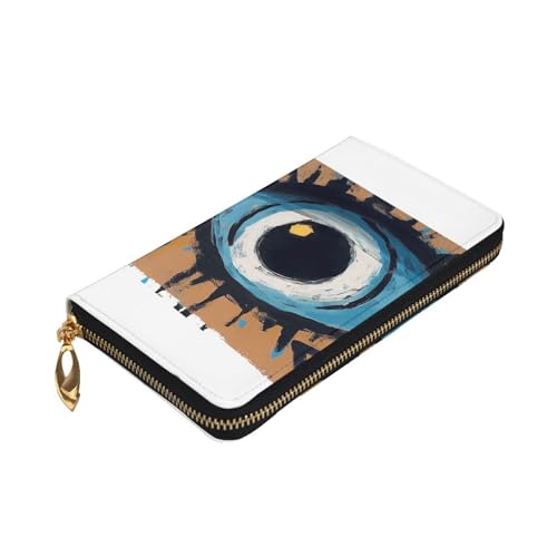 Womens Wallet Leather Slim Wallet Long Card Holder Case Zip Clutch Evil Eye Travel Purse4