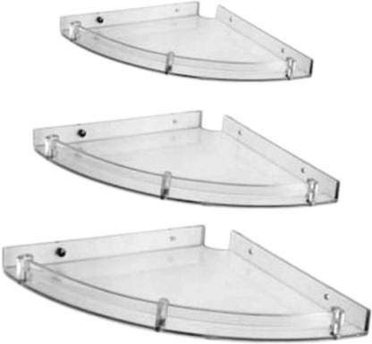 SKS - ABS Unbreakable Chrome Finish Corner Acrylic Plastic Wall Shelf (5X5", 7X7", 9X9" , Number of Shelves - 3, Clear , White) -Set of 3 pcs