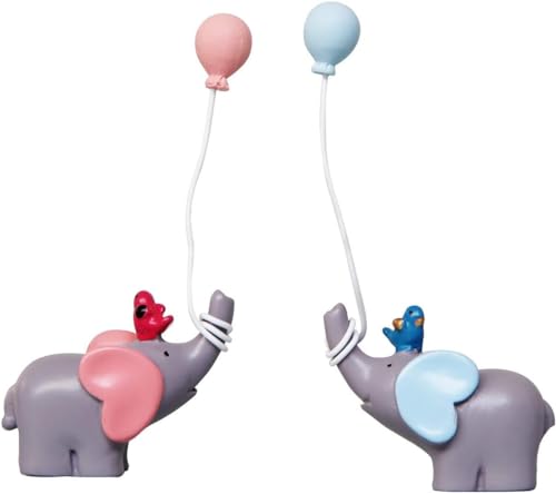 Lioong 1 Pair Blue & Pink Elephant With Balloons Figures Cake Toppers Decorating For Baby Shower Girls Boys Kids Birthday Cake Decoration