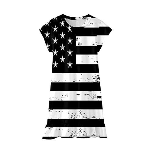 Vestido de verão infantil menina 4 de julho, dia independente, estampa de estrelas, listras, manga c