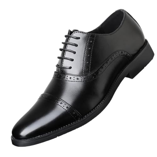 Men's Lace-up Brogue Leather Oxford Dress Shoes Pointed Toe Wingtip Non-Slip Casual Shoes for Business Formal Weddings Prom Party