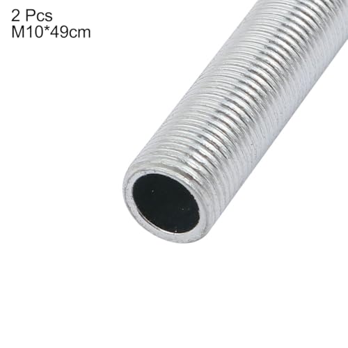 Image of uxcell Lamp Pipe Nipple, M10 Thread 490mm Length Hollow Lamps Repair Part Hardware for Lamp Lights, Zinc Plated Silver Tone, Pack of 2