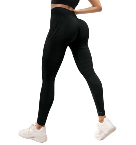 Zhiaek Mallas Deporte Mujer Cintura Alta Leggins Deportivos Mujer Push Up Elástico Leggings Scrunch Butt Anticeluliticos Sin Costuras Pantalones Yoga para Fitness Running Gym Pilates Negro M