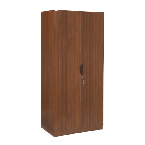 Image of Nilkamal Milford 2 Door Wooden Wardrobe for Bedroom | Almirah with 3 Shelves, 1 Hanging Rod & 1 Drawer | Clothes Cupboard | Engineered Wood | Classic Walnut