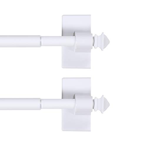 H.VERSAILTEX H.VERSAILTEX 2 PACK Magnetic Curtain Rods for Metal Doors Multi-Use Rods for Small Windows Cafe Sidelight and Iron Steel Places, Tool Free with Square Finials (Adjust from 9 to 16 Inch, Whit