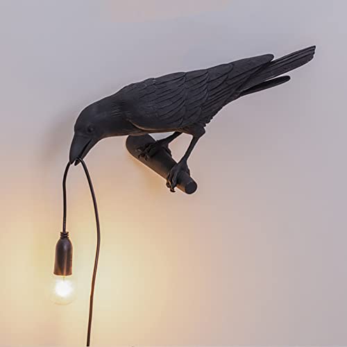 Image of Raven Bird Lamp,Vintage Resin Crow Lamp with E14 Blub, Wall Mounted Gothic Wall Sconce Night Light Fixture with Plug in Cord for Living Room Bedroom Art Deco