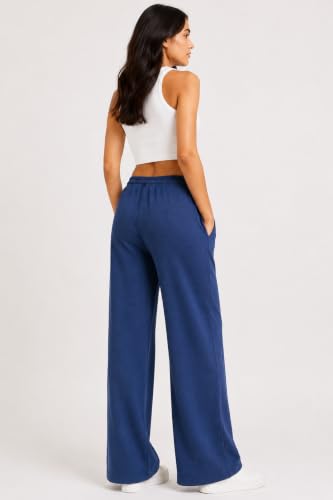 Image of Women's Cotton Wide Leg Track Pants | High Waist Palazzo Trousers with Elastic Drawstring