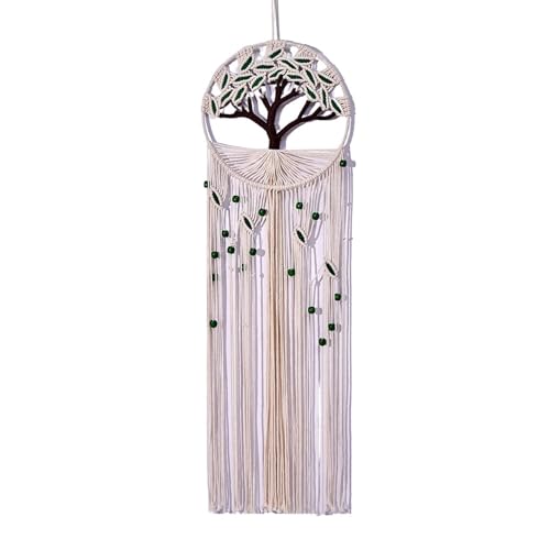 Tenture murale arbre de vie macramé beige vert 30x110cm decoration pour salon boho