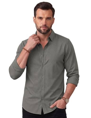 Image of NexaFlair Men's Regular Fit Solid Pattern Laffer Cotton Shirt with Long Sleeve Collared Neck Standard Length and Button Down Closure Type | Mens Casual Shirts | Man's Formal Shirts