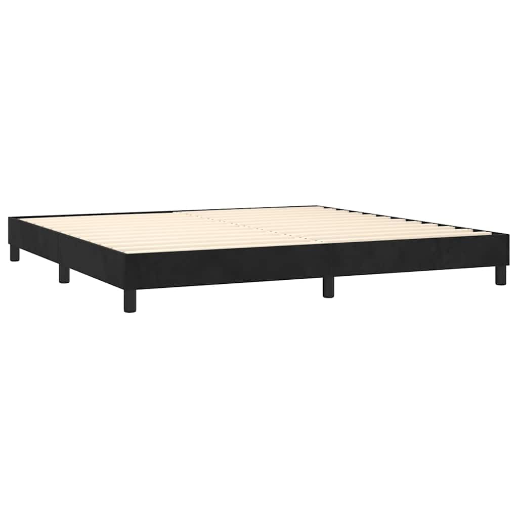 Cama con somier con colchón, color negro, 200 x 200 cm, terciopelo acolchado, cama doble, marco de cama, muebles para jóvenes, cama alta que ahorra espacio, cama alta para un sueño reparador