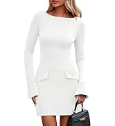 PRETTYGARDEN Womens Fall Long Sleeve Mini Dress 2025 Trendy Boat Neck Bodycon Knit Elegant Short ...