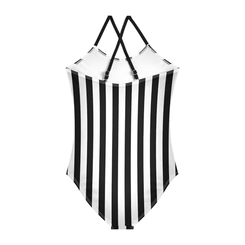 Black and White Stripes Girl Bathing Suits 3-10T Girls Athletic Swimsuit, Beach Swimsuit Girls2