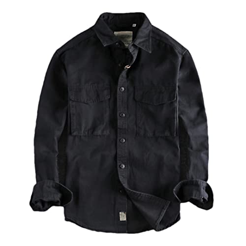 Chemise de travail rétro homme Disimlarl noir XXL en coton uni