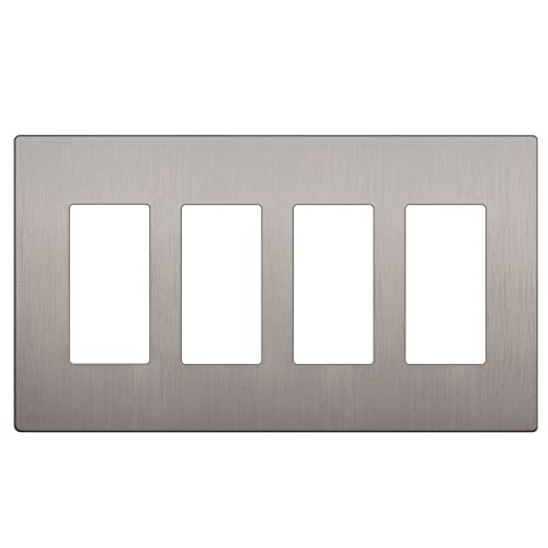 Image of LIDER Decorator Switch Cover, Screwless Wall Plate, Mid-Size 4-Gang 4.88 inch x 8.58 inch, LSWP-34M-BNK, UL Listed, Thermoplastic, Brushed Nickel, 1-Pack