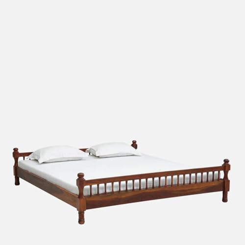 Image of Solid Sheesham Wood Dreamy Nights Bed for Bedroom and Home Furniture | Without Storage | Double Bed | Honey Oak Finish (Queen) (160x213x51 cm)