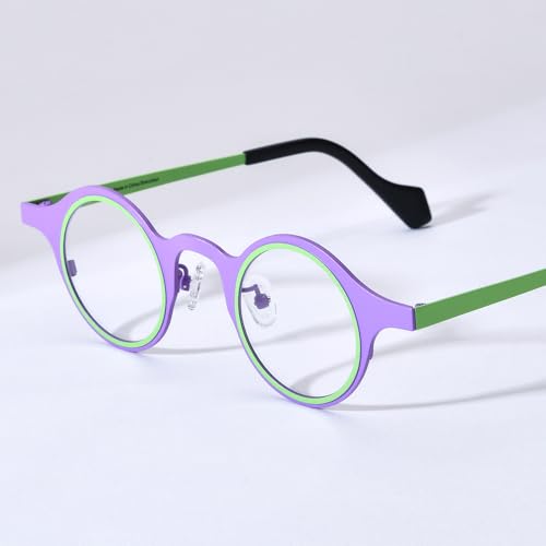 Image of FONEX Colorful Pure Titanium Glasses Frame Women Retro Round Eyeglasses