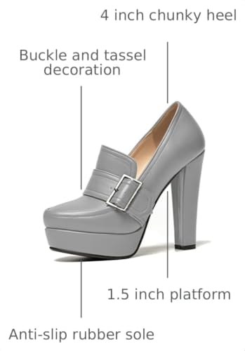 Image of SHODENSE Women Vintage Chunky Platform Loafers Pumps Tassel Round Closed Toe Slip On Suede Block High Heel Dress Loafer Shoes Buckle Strap Oxford Loafers Fringe Pump Dressy Chic Sexy Y2k 4-11 M US