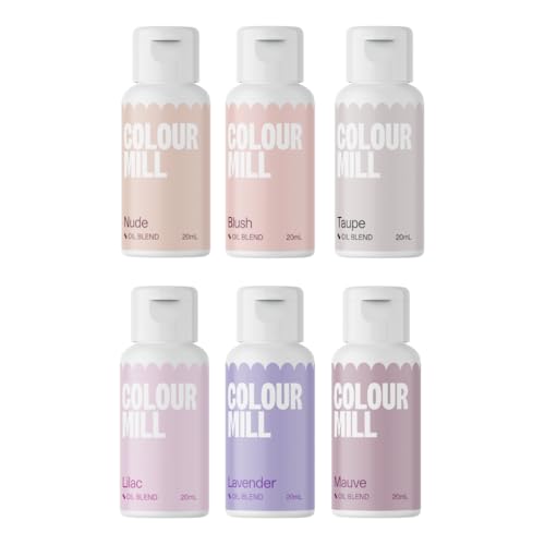 Image of Colour Mill Oil Blend Food Coloring, Bridal Pack - 20 Milliliters Each of 6 Colors: Blush, Lavender, Lilac, Mauve, Nude and Taupe